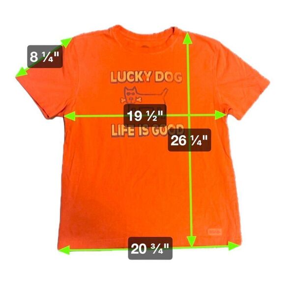 Life Is Good Lucky Dog With Bone Graphic T-Shirt Orange Cotton Tee Men's M - Picture 7 of 7